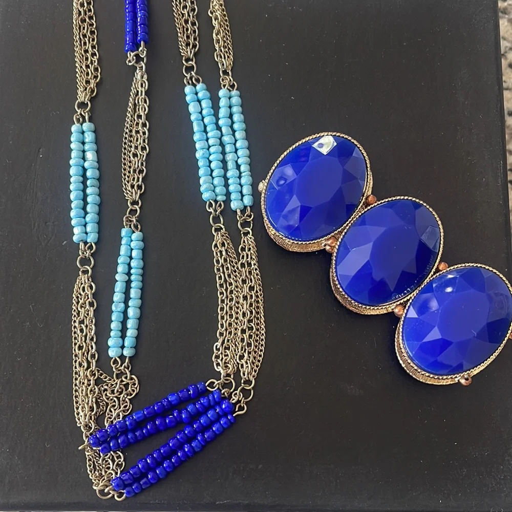 Stunning Cobalt Blue and Gold Beaded Necklace and Bracelet‎ set